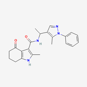 molecular formula C22H24N4O2 B5613797 2-methyl-N-[1-(5-methyl-1-phenyl-1H-pyrazol-4-yl)ethyl]-4-oxo-4,5,6,7-tetrahydro-1H-indole-3-carboxamide 