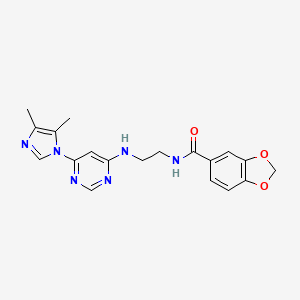 molecular formula C19H20N6O3 B5613799 N-(2-{[6-(4,5-dimethyl-1H-imidazol-1-yl)-4-pyrimidinyl]amino}ethyl)-1,3-benzodioxole-5-carboxamide 