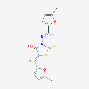 molecular formula C15H12N2O3S2 B5613860 5-[(5-methyl-2-furyl)methylene]-3-{[(5-methyl-2-furyl)methylene]amino}-2-thioxo-1,3-thiazolidin-4-one 