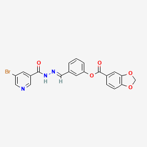 molecular formula C21H14BrN3O5 B5614001 3-{2-[(5-bromo-3-pyridinyl)carbonyl]carbonohydrazonoyl}phenyl 1,3-benzodioxole-5-carboxylate 
