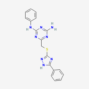 molecular formula C18H16N8S B5614030 N-phenyl-6-{[(5-phenyl-4H-1,2,4-triazol-3-yl)thio]methyl}-1,3,5-triazine-2,4-diamine 