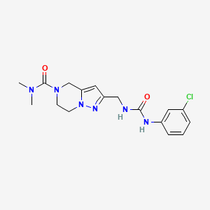 molecular formula C17H21ClN6O2 B5614050 2-[({[(3-chlorophenyl)amino]carbonyl}amino)methyl]-N,N-dimethyl-6,7-dihydropyrazolo[1,5-a]pyrazine-5(4H)-carboxamide 