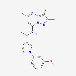 molecular formula C21H24N6O B5614086 N-{1-[1-(3-methoxyphenyl)-1H-pyrazol-4-yl]ethyl}-2,3,5-trimethylpyrazolo[1,5-a]pyrimidin-7-amine 