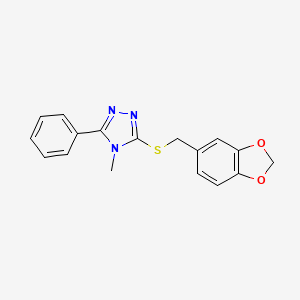 molecular formula C17H15N3O2S B5614128 3-[(1,3-benzodioxol-5-ylmethyl)thio]-4-methyl-5-phenyl-4H-1,2,4-triazole 