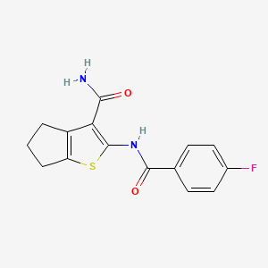 molecular formula C15H13FN2O2S B5614182 2-[(4-fluorobenzoyl)amino]-5,6-dihydro-4H-cyclopenta[b]thiophene-3-carboxamide 