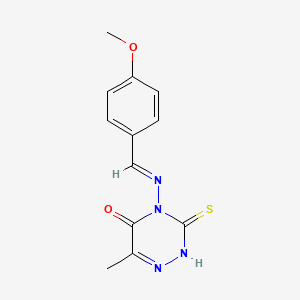 molecular formula C12H12N4O2S B5614220 3-mercapto-4-[(4-methoxybenzylidene)amino]-6-methyl-1,2,4-triazin-5(4H)-one 