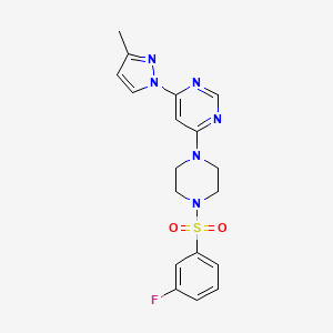 molecular formula C18H19FN6O2S B5614282 4-{4-[(3-fluorophenyl)sulfonyl]-1-piperazinyl}-6-(3-methyl-1H-pyrazol-1-yl)pyrimidine 