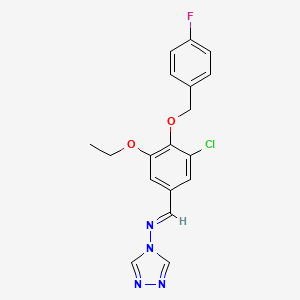molecular formula C18H16ClFN4O2 B5614361 N-{3-chloro-5-ethoxy-4-[(4-fluorobenzyl)oxy]benzylidene}-4H-1,2,4-triazol-4-amine 