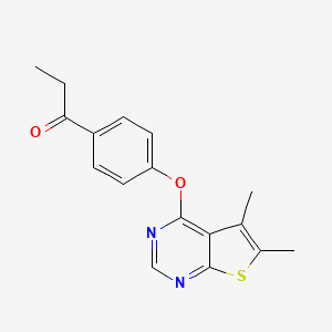 molecular formula C17H16N2O2S B5614499 1-{4-[(5,6-dimethylthieno[2,3-d]pyrimidin-4-yl)oxy]phenyl}-1-propanone 