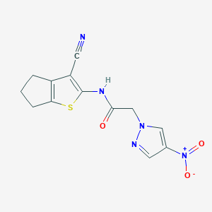 molecular formula C13H11N5O3S B5614641 N-(3-cyano-5,6-dihydro-4H-cyclopenta[b]thien-2-yl)-2-(4-nitro-1H-pyrazol-1-yl)acetamide 