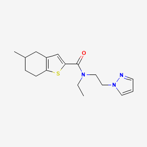 molecular formula C17H23N3OS B5614712 N-ethyl-5-methyl-N-[2-(1H-pyrazol-1-yl)ethyl]-4,5,6,7-tetrahydro-1-benzothiophene-2-carboxamide 