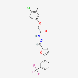 molecular formula C21H16ClF3N2O3 B5614774 2-(4-chloro-3-methylphenoxy)-N'-({5-[3-(trifluoromethyl)phenyl]-2-furyl}methylene)acetohydrazide 
