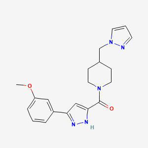 molecular formula C20H23N5O2 B5614834 1-{[3-(3-methoxyphenyl)-1H-pyrazol-5-yl]carbonyl}-4-(1H-pyrazol-1-ylmethyl)piperidine 