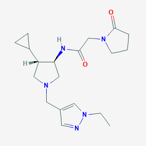 molecular formula C19H29N5O2 B5615028 N-{rel-(3R,4S)-4-cyclopropyl-1-[(1-ethyl-1H-pyrazol-4-yl)methyl]-3-pyrrolidinyl}-2-(2-oxo-1-pyrrolidinyl)acetamide hydrochloride 