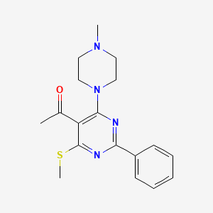 molecular formula C18H22N4OS B5615037 1-[4-(4-methyl-1-piperazinyl)-6-(methylthio)-2-phenyl-5-pyrimidinyl]ethanone 