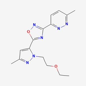 molecular formula C15H18N6O2 B5615054 3-{5-[1-(2-ethoxyethyl)-3-methyl-1H-pyrazol-5-yl]-1,2,4-oxadiazol-3-yl}-6-methylpyridazine 