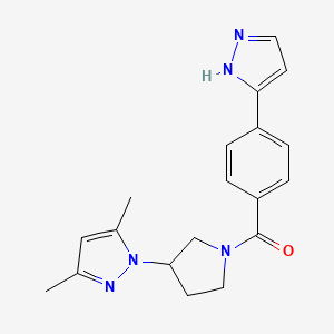 molecular formula C19H21N5O B5615085 3,5-dimethyl-1-{1-[4-(1H-pyrazol-3-yl)benzoyl]-3-pyrrolidinyl}-1H-pyrazole 