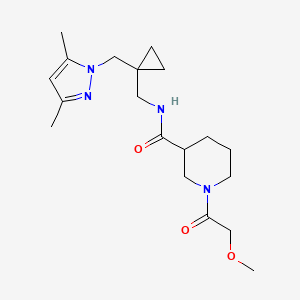 molecular formula C19H30N4O3 B5615254 N-({1-[(3,5-dimethyl-1H-pyrazol-1-yl)methyl]cyclopropyl}methyl)-1-(methoxyacetyl)-3-piperidinecarboxamide 
