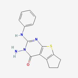 molecular formula C15H14N4OS B5615281 3-amino-2-anilino-3,5,6,7-tetrahydro-4H-cyclopenta[4,5]thieno[2,3-d]pyrimidin-4-one 