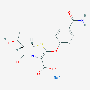 molecular formula C15H13N2NaO6S B056154 Sodium;(5R,6S)-3-(4-carbamoylphenoxy)-6-[(1R)-1-hydroxyethyl]-7-oxo-4-thia-1-azabicyclo[3.2.0]hept-2-ene-2-carboxylate CAS No. 114549-95-0