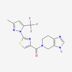 molecular formula C15H13F3N6OS B5615500 5-({2-[3-methyl-5-(trifluoromethyl)-1H-pyrazol-1-yl]-1,3-thiazol-4-yl}carbonyl)-4,5,6,7-tetrahydro-1H-imidazo[4,5-c]pyridine 