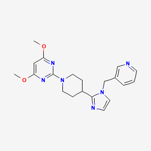 molecular formula C20H24N6O2 B5615597 4,6-dimethoxy-2-{4-[1-(pyridin-3-ylmethyl)-1H-imidazol-2-yl]piperidin-1-yl}pyrimidine 