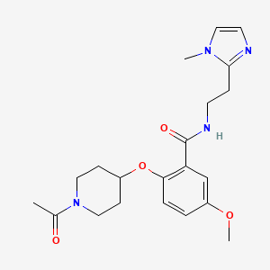 molecular formula C21H28N4O4 B5615613 2-[(1-acetylpiperidin-4-yl)oxy]-5-methoxy-N-[2-(1-methyl-1H-imidazol-2-yl)ethyl]benzamide 
