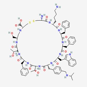 molecular formula C74H98N14O14S2 B561565 L-Cysteine,L-cysteinyl-L-lysyl-L-phenylalanyl-L-phenylalanyl-D-tryptophyl-4-[[(1-methylethyl)amino]methyl]-L-phenylalanyl-L-threonyl-L-phenylalanyl-L-threonyl-L-seryl-, cyclic (111)-disulfide CAS No. 174688-78-9