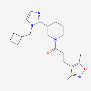 molecular formula C21H30N4O2 B5615682 3-[1-(cyclobutylmethyl)-1H-imidazol-2-yl]-1-[3-(3,5-dimethylisoxazol-4-yl)propanoyl]piperidine 