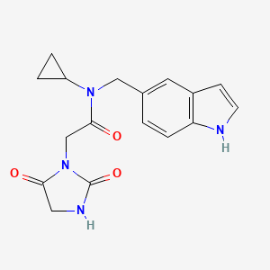 molecular formula C17H18N4O3 B5615712 N-cyclopropyl-2-(2,5-dioxo-1-imidazolidinyl)-N-(1H-indol-5-ylmethyl)acetamide 