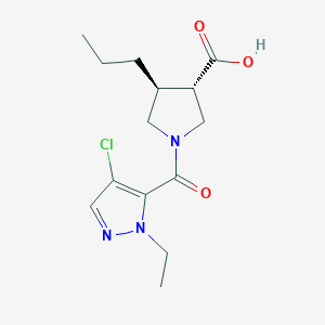 molecular formula C14H20ClN3O3 B5615918 (3S*,4S*)-1-[(4-chloro-1-ethyl-1H-pyrazol-5-yl)carbonyl]-4-propyl-3-pyrrolidinecarboxylic acid 