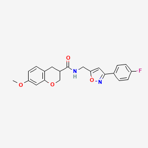 molecular formula C21H19FN2O4 B5615930 N-{[3-(4-fluorophenyl)isoxazol-5-yl]methyl}-7-methoxychromane-3-carboxamide 