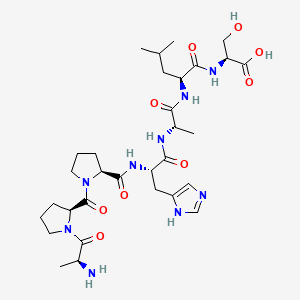molecular formula C31H49N9O9 B561599 (2S)-2-[[(2S)-2-[[(2S)-2-[[(2S)-2-[[(2S)-1-[(2S)-1-[(2S)-2-aminopropanoyl]pyrrolidine-2-carbonyl]pyrrolidine-2-carbonyl]amino]-3-(1H-imidazol-5-yl)propanoyl]amino]propanoyl]amino]-4-methylpentanoyl]amino]-3-hydroxypropanoic acid CAS No. 1449566-36-2