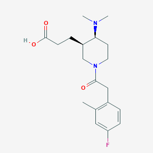 molecular formula C19H27FN2O3 B5616083 3-{(3R*,4S*)-4-(dimethylamino)-1-[(4-fluoro-2-methylphenyl)acetyl]piperidin-3-yl}propanoic acid 
