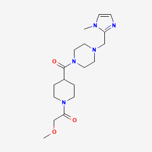molecular formula C18H29N5O3 B5616093 1-{[1-(methoxyacetyl)-4-piperidinyl]carbonyl}-4-[(1-methyl-1H-imidazol-2-yl)methyl]piperazine 