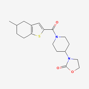 molecular formula C18H24N2O3S B5616273 3-{1-[(5-methyl-4,5,6,7-tetrahydro-1-benzothien-2-yl)carbonyl]-4-piperidinyl}-1,3-oxazolidin-2-one 