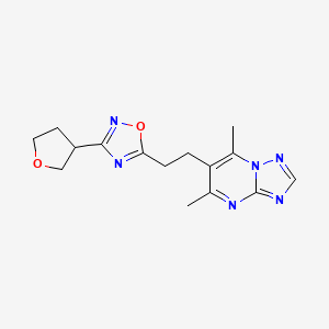 molecular formula C15H18N6O2 B5616454 5,7-dimethyl-6-{2-[3-(tetrahydrofuran-3-yl)-1,2,4-oxadiazol-5-yl]ethyl}[1,2,4]triazolo[1,5-a]pyrimidine 