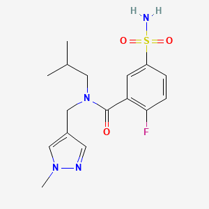 molecular formula C16H21FN4O3S B5616602 5-(aminosulfonyl)-2-fluoro-N-isobutyl-N-[(1-methyl-1H-pyrazol-4-yl)methyl]benzamide 