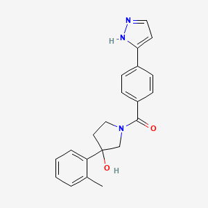 molecular formula C21H21N3O2 B5616747 3-(2-methylphenyl)-1-[4-(1H-pyrazol-3-yl)benzoyl]-3-pyrrolidinol 