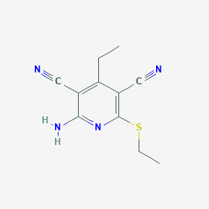 molecular formula C11H12N4S B5617084 2-amino-4-ethyl-6-(ethylthio)-3,5-pyridinedicarbonitrile 
