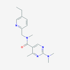 molecular formula C17H23N5O B5617347 2-(dimethylamino)-N-[(5-ethyl-2-pyridinyl)methyl]-N,4-dimethyl-5-pyrimidinecarboxamide 