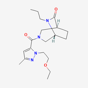 molecular formula C19H30N4O3 B5617417 (1S*,5R*)-3-{[1-(2-ethoxyethyl)-3-methyl-1H-pyrazol-5-yl]carbonyl}-6-propyl-3,6-diazabicyclo[3.2.2]nonan-7-one 