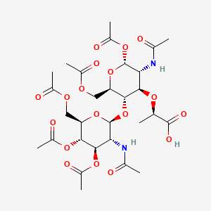 molecular formula C29H42N2O18 B561742 2-Acetamido-4-O-(2-acetamido-3,4,6-tri-O-acetyl-2-deoxy-beta-D-glucopyranosyl)-1,6-di-O-acetyl-3-O-[(1R)-1-carboxyethyl]-2-deoxy-alpha-D-glucopyranose CAS No. 475502-13-7