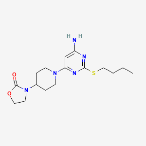 molecular formula C16H25N5O2S B5617459 3-{1-[6-amino-2-(butylthio)pyrimidin-4-yl]piperidin-4-yl}-1,3-oxazolidin-2-one 