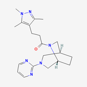 molecular formula C20H28N6O B5617463 (1S*,5R*)-3-(2-pyrimidinyl)-6-[3-(1,3,5-trimethyl-1H-pyrazol-4-yl)propanoyl]-3,6-diazabicyclo[3.2.2]nonane 