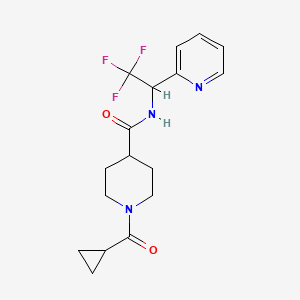 molecular formula C17H20F3N3O2 B5617476 1-(cyclopropylcarbonyl)-N-[2,2,2-trifluoro-1-(2-pyridinyl)ethyl]-4-piperidinecarboxamide 
