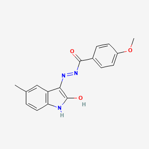 molecular formula C17H15N3O3 B5617547 4-methoxy-N'-(5-methyl-2-oxo-1,2-dihydro-3H-indol-3-ylidene)benzohydrazide 