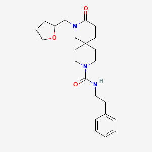 molecular formula C23H33N3O3 B5617728 3-oxo-N-(2-phenylethyl)-2-(tetrahydrofuran-2-ylmethyl)-2,9-diazaspiro[5.5]undecane-9-carboxamide 
