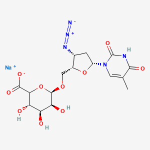 molecular formula C16H20N5NaO10 B561779 3'-叠氮-3'-脱氧胸苷 β-D-葡萄糖醛酸苷，钠盐 CAS No. 133525-01-6