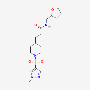 molecular formula C17H28N4O4S B5617936 3-{1-[(1-methyl-1H-pyrazol-4-yl)sulfonyl]piperidin-4-yl}-N-(tetrahydrofuran-2-ylmethyl)propanamide 